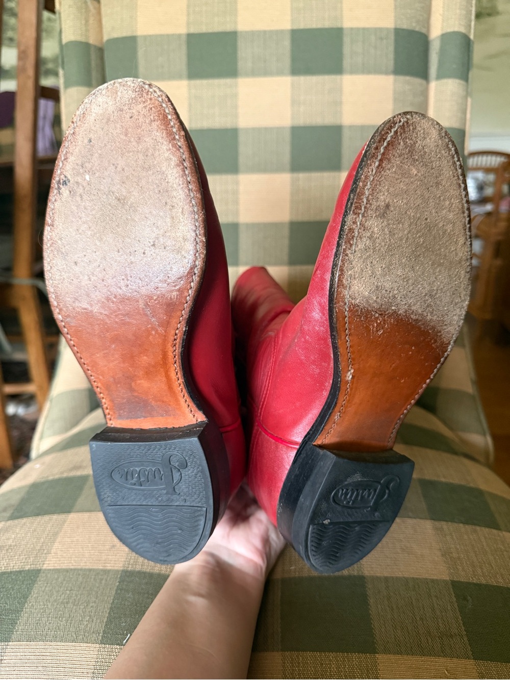 Justin Boots Red Leather Mid-Calf Western Boots - Picture 4 of 5